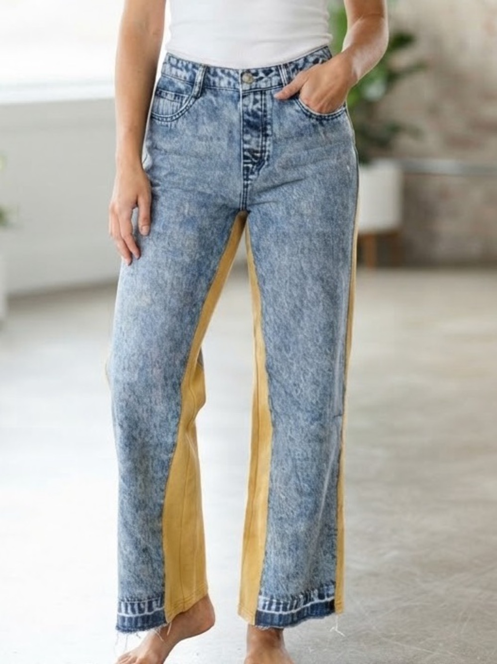 NWOT Galita Fashion 2 Tone Jean and Sweatpants Wide Leg Size Small